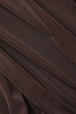 MICAS Maxi Dresses-Solid Fringe Backless Slip Slit Maxi Dress COFFEE