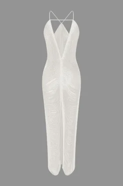 MICAS Midi Dresses-Solid Fringe Cut Out Slit Midi Dress