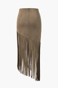 MICAS Skirts-Solid Fringe Skirt TAN