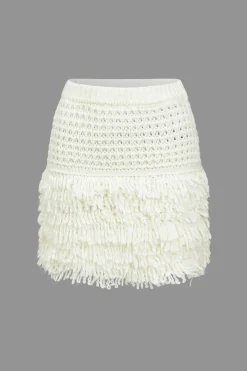 MICAS Skirts-Solid Fringe Sweater Skirt IVORY