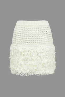 MICAS Skirts-Solid Fringe Sweater Skirt IVORY