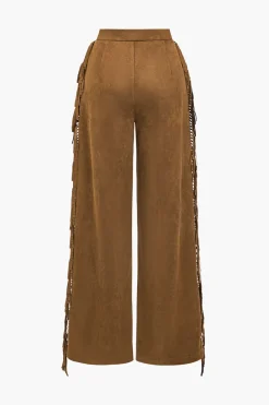 MICAS Pants-Solid Fringe Trousers BROWN