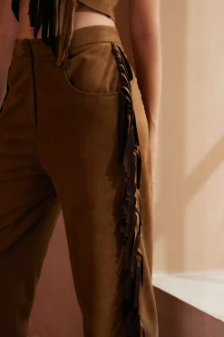 MICAS Pants-Solid Fringe Trousers BROWN