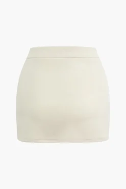 MICAS Skirt Sets-Solid Halter Backless Vest And Mini Skirt Set BEIGE