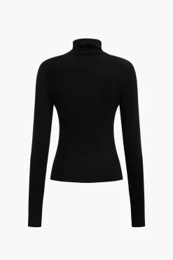 MICAS Long Sleeve Tops|Long Sleeves Tops-Solid Hollow Out Long-Sleeve Top BLACK