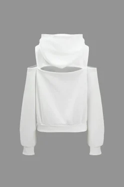 MICAS Pant Sets-Solid Hooded Cut Out Sweatshirt And Elastic Pants Set