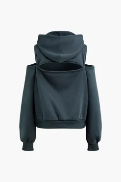 MICAS Pant Sets-Solid Hooded Cut Out Sweatshirt And Elastic Pants Set