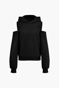 MICAS Pant Sets-Solid Hooded Cut Out Sweatshirt And Elastic Pants Set