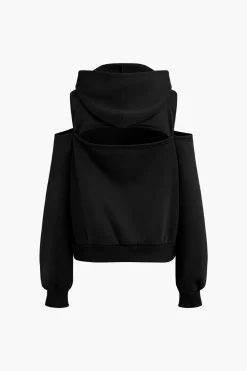 MICAS Pant Sets-Solid Hooded Cut Out Sweatshirt And Elastic Pants Set