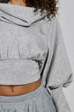 MICAS Long Sleeve Tops|Long Sleeves Tops-Solid Hooded Long-Sleeve Top GRAY