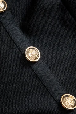 MICAS Knitwear|Knit Bottoms-Solid Knit Asymmetrical Button Skirt BLACK