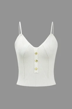 MICAS Knitwear|Knit Tops-Solid Knit Button Cami Top IVORY