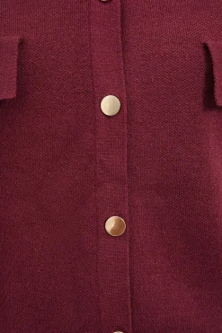 MICAS Outerwear|Outerwear-Solid Knit Button Cardigan BURGUNDY