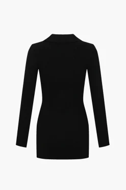 MICAS Knit Tops-Solid Knit Button Long-Sleeve Top BLACK