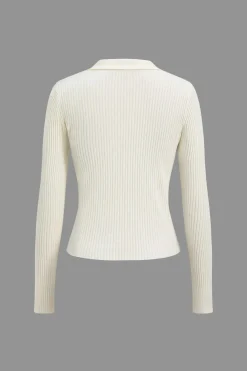 MICAS Knitwear|Knit Tops-Solid Knit Button Long-Sleeve Top