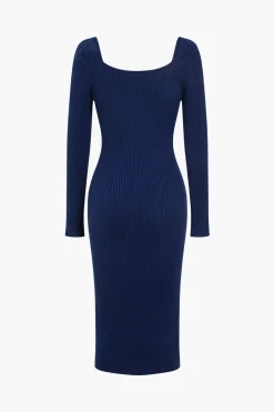 MICAS Knit Dresses-Solid Knit Button Midi Dress DARK BLUE