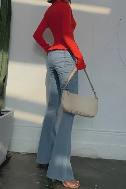 MICAS Knitwear|Knit Tops-Solid Knit Button Ruffled Long-Sleeve Top