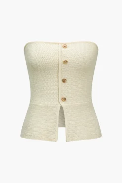 MICAS Knitwear-Solid Knit Button Sweater Tube Top IVORY