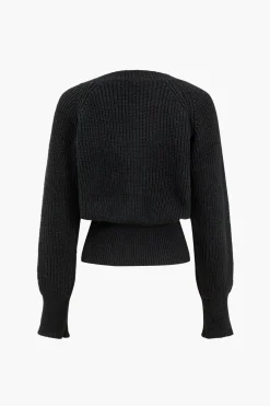 MICAS Outerwear|Outerwear-Solid Knit Button Sweater Cardigan BLACK