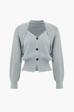 MICAS Outerwear|Knitwear-Solid Knit Button V-neck Long Sleeve Cardigan