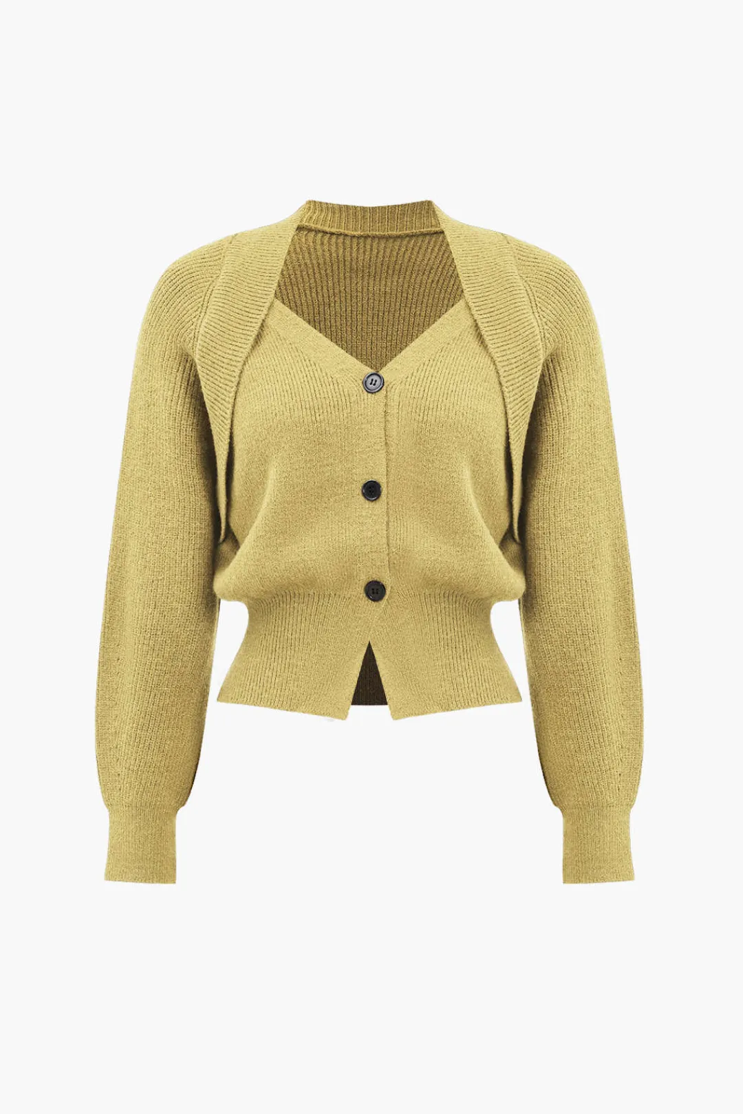 MICAS Outerwear|Knitwear-Solid Knit Button V-neck Long Sleeve Cardigan