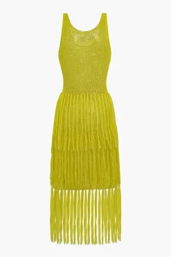 MICAS Knitwear|Knit Dresses-Solid Knit Fringe Cut Out Midi Dress LIGHT GREEN