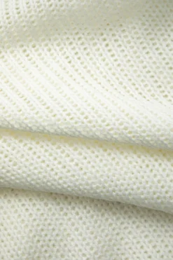 MICAS Knit Sets-Solid Knit Fringe Long Sleeve Top And Mini Skirt Set WHITE