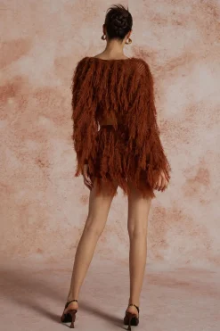 MICAS Knit Sets-Solid Knit Fringe Long-Sleeve Top And Skirt Set COFFEE