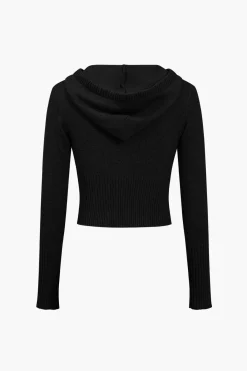 MICAS Knitwear|Knit Sets-Solid Knit Hooded Top And Asymmetrical Pants Set