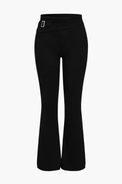 MICAS Knitwear|Knit Sets-Solid Knit Hooded Top And Asymmetrical Pants Set