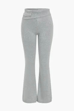 MICAS Knitwear|Knit Sets-Solid Knit Hooded Top And Asymmetrical Pants Set