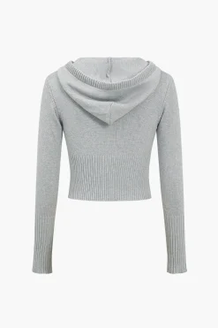 MICAS Knitwear|Knit Sets-Solid Knit Hooded Top And Asymmetrical Pants Set