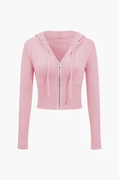 MICAS Knitwear|Knit Sets-Solid Knit Hooded Top And Asymmetrical Pants Set