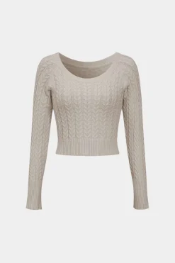 MICAS Knit Sets-Solid Knit Long Sleeve Top And Slit Skirt Set BEIGE