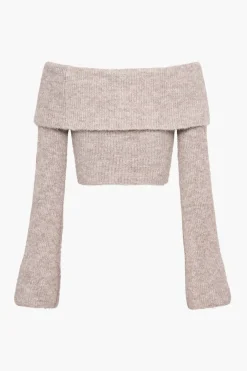 MICAS Knitwear|Knit Tops-Solid Knit Metallic Off Shoulder Long-Sleeve Top