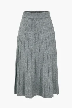 MICAS Knitwear|Knit Bottoms-Solid Knit Pleated High Waist Skirt