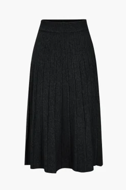 MICAS Knitwear|Knit Bottoms-Solid Knit Pleated High Waist Skirt