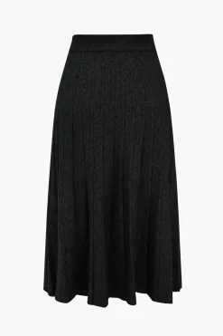 MICAS Knitwear|Knit Bottoms-Solid Knit Pleated High Waist Skirt