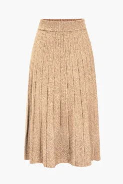 MICAS Knitwear|Knit Bottoms-Solid Knit Pleated High Waist Skirt