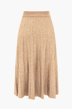 MICAS Knitwear|Knit Bottoms-Solid Knit Pleated High Waist Skirt