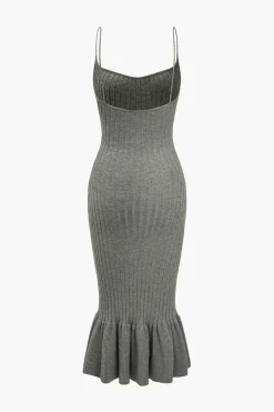 MICAS Knit Dresses-Solid Knit Ruffle Slip Dress GRAY
