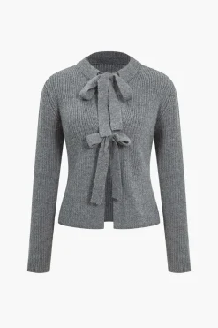 MICAS Outerwear|Outerwear-Solid Knit Tie-Up Cardigan
