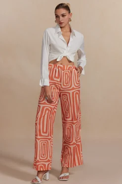 MICAS Pant Sets|Vacation Sets-Solid Knot Shirt And Artistic Print Pants Set