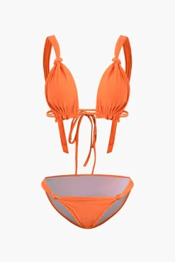 MICAS Swimwear-Solid Knot Tie Back Bikini Set ORANGE