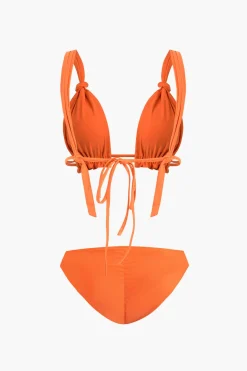 MICAS Swimwear-Solid Knot Tie Back Bikini Set ORANGE