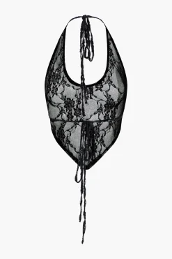 MICAS Skirt Sets-Solid Lace Tie-Up Skirt Set BLACK