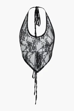 MICAS Skirt Sets-Solid Lace Tie-Up Skirt Set BLACK