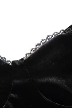 MICAS Mini Dresses-Solid Lace Velvet Backless Mini Dress BLACK