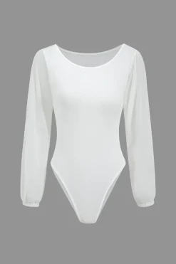 MICAS Bodysuits-Solid Long Sleeve Bodysuit WHITE