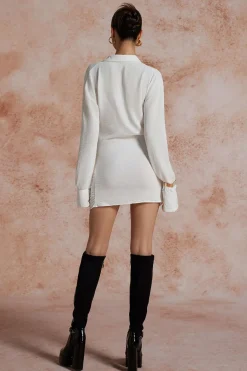 MICAS Long Sleeve Dresses|Mini Dresses-Solid Long Sleeve Deep V Mini Dress